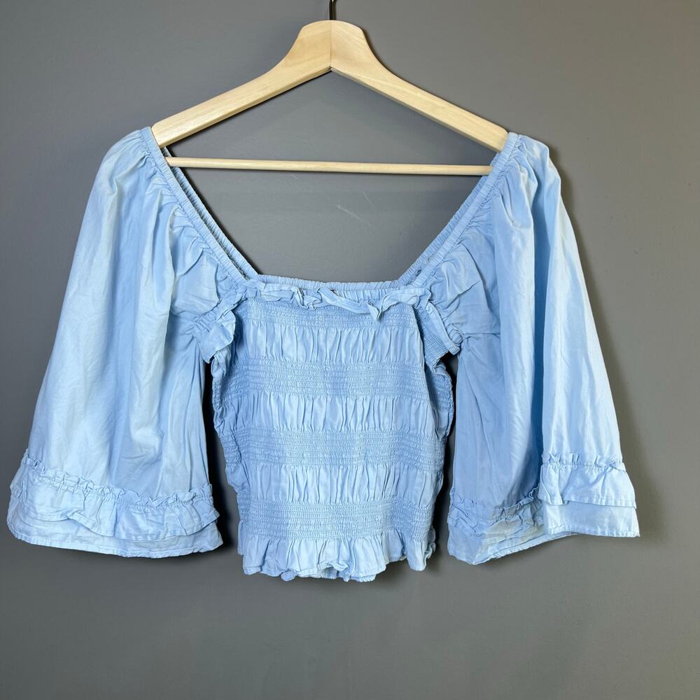OPEN TO OFFERS Free People Shirred Perfection Top Blouse  Blue Size XSmall - Picture 3 of 7